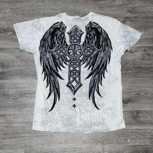 Y2K Raw State Redemption AOP Black and White Crosses and Wings T-Shirt